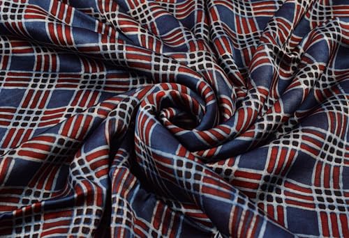 Image of Ethnics of Kutch Womens's Ajrakh Modal Silk Natural Dye Hand Block Print Unstitched Kurta Fabric