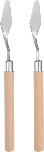 2pcs No.5 Paleta Cuchillos 0.551 in Ancho Acero Inoxidable Medio Espátula Pallet Cuchillo de Pintura con Mango de Madera para Óleo Acrílico Mezcla