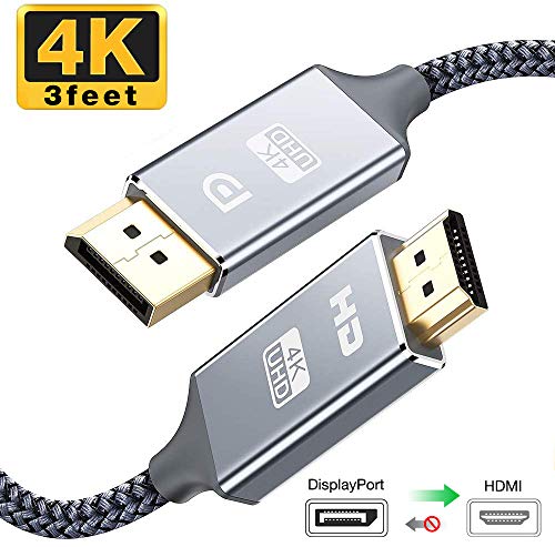 Capshi DisplayPort to HDMI Cable - 3 Ft 4K UHD Nylon Braided Gold-Plated