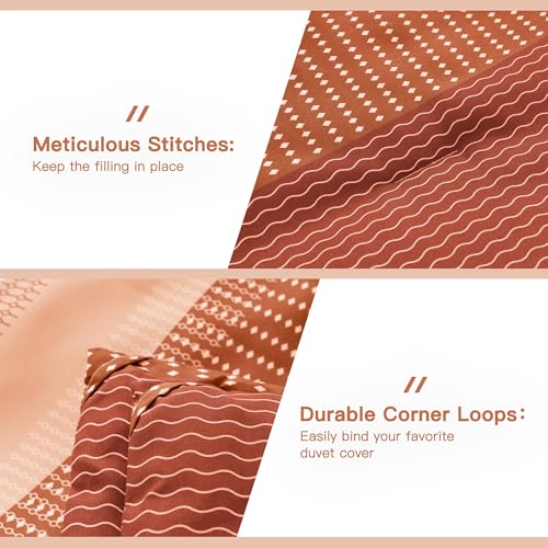 Litanika Burnt Orange California King Comforter Set - 3 Pieces Boho Terracotta Cal King Oversized Lightweight Summer Rust Colorblock Stripe Bedding Set (104x96In, 2 Pillowcases)
