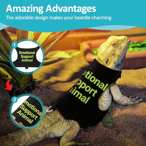 Image of Bearded Dragon Lizards Clothes with Leash Set - Cute Lizard Reptile Small Animal Adjustable Harness Clothes for Walking Outdoor Security Costume Photo Prop(Green