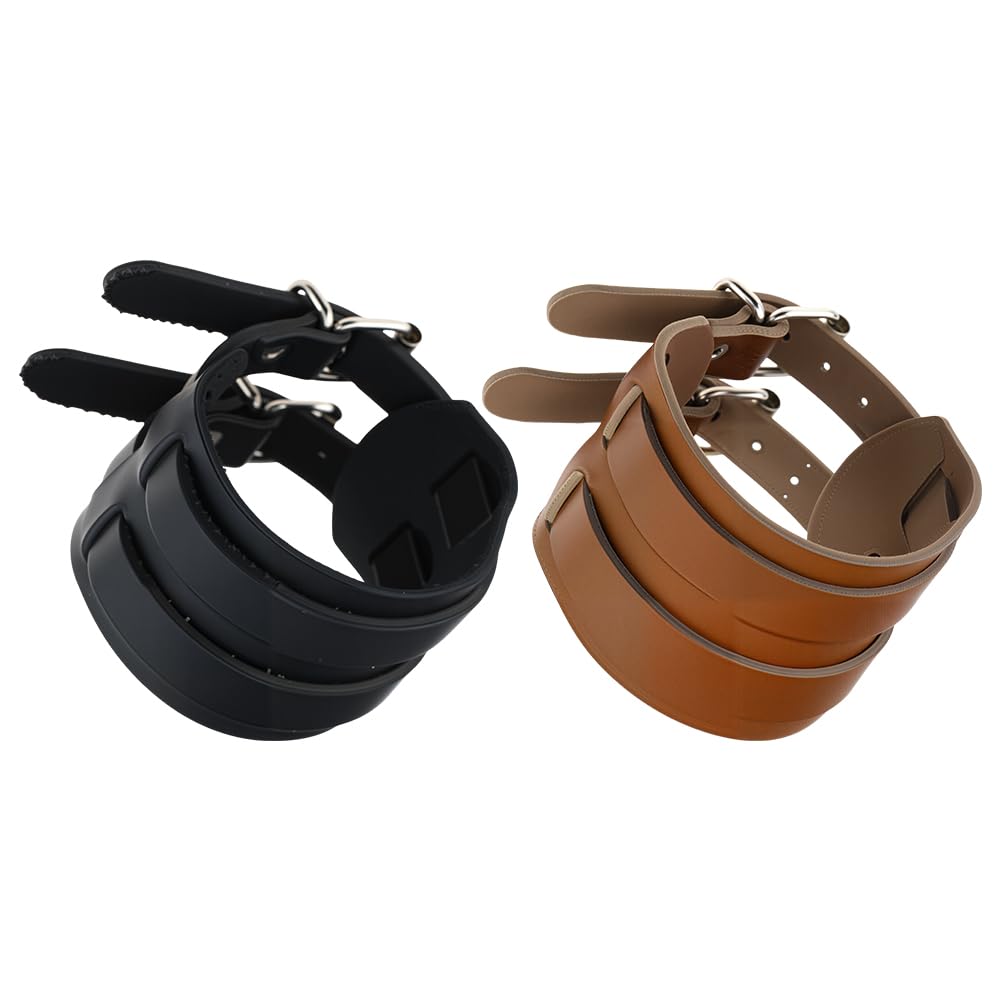 GOMAKERER 2pcs Correa de cuero con doble hebilla brazalete ancho de cuero PU ajustable estilo punk 2 color negro para hombres y mujeres