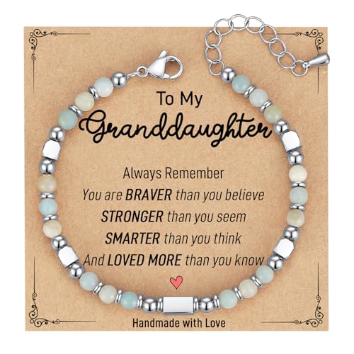 Stocking Stuffers for Teen Girls, Kids, Tiny Gemstone Beaded Bracelets for Women Teenage Teen Girl Gift Trendy Stuff with Inspirational Card