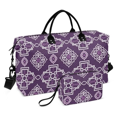 Duffel Bag Ancient Lavender Checkered Overnight Weekender Bags with Toiletry Bag for Sports 2 Pcs Set maletas para gimnasio