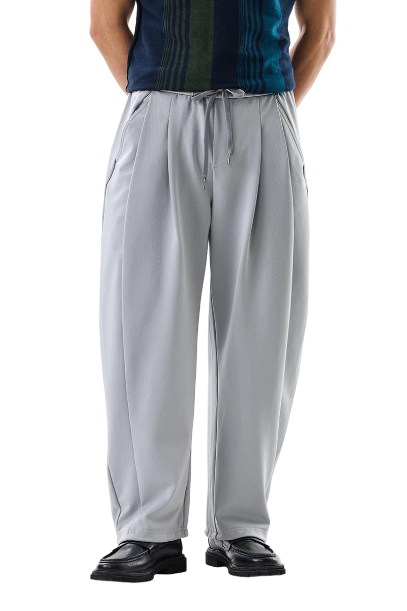 snitch Men Casual Trousers | Relaxed Fit Wide-Leg Pleated Front Design | Premium Nylon Blend with Textured Finish & Medium Stretch for Spring & Everyday Wear-picture-32