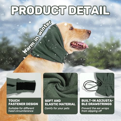 Image of Dog Calming Hoodie, No Shake Ear Wraps for Dogs, Adjustable Dog Ear Muffs for Noise Protection, Ear Wrap Head Cover for Anxiety Relief & Hematoma (Olive Green, L(Head Circle:17.7 inch-23.6 inch))