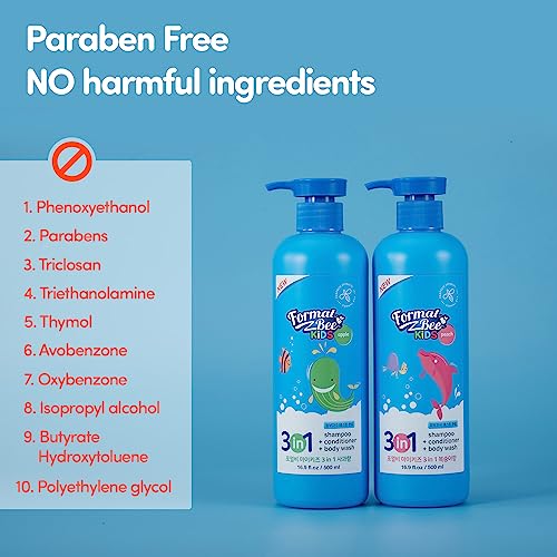 Image of Kids 3in1, Tear Free, Paraben Free, Hypoallergenic Shampoo+Conditioner+Body wash with Propolis, Peach Scented, 16.9 fl.oz, 500ml (Pack of 3) (Peach)
