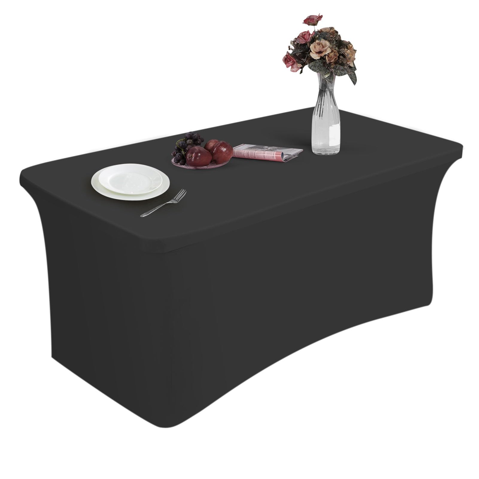HXMJIED6ft Elastic Table Cover, 183x76x76cm Black Stretchable Tablecloth for Rectangle Tables, Fitted Spandex Folding Table Cover for Home Decoration