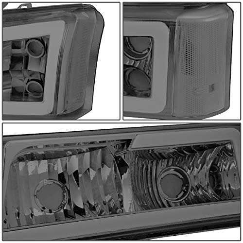 Image of DNA MOTORING HL-LB-CSIL03-SM-CL1 Smoked Lens 3D LED DRL Headlight Bumper Lamp Set Compatible with 03-06 Silverado 1500-3500 / Avalanche 1500 2500