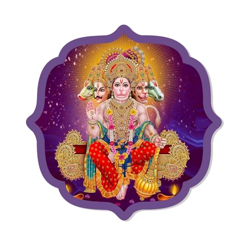 Image of BerryBox Panchmukhi Hanuman MDF Sticker Wall Frame Door Vastu Dosh Rectification Remedy Of Home, Office And Factory MDF Photo Poster with self adhesive tape 4 inch (Design 3)