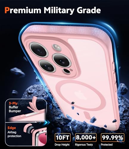 Image of FNTCASE for iPhone 15 Pro-Max Case: Matte Magnetic Phone Cases with Screen Protector Compatible with Magsafe Slim Anti Yellowing Rugged Shockproof Protective Translucent Cell Phone Cover (C-Pink)