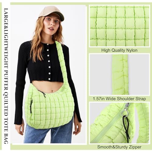 Image of Quilted Puffer Tote Bag Purse Puffy Crossbody Shoulder Bag,Lightweight Nylon Hobo Bag Puffer Carryall Bag for Women Girl