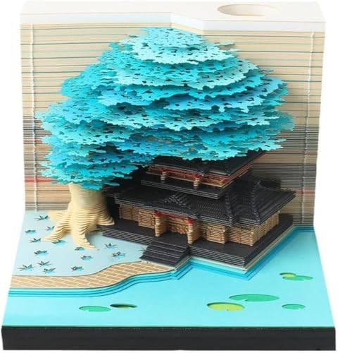ライト付き3Dメモパッド かわいい付箋紙ペンホルダー付き ツリーハウスノートペーパーアート かわいいデザイン おもしろ、本にもぴったりの (D)