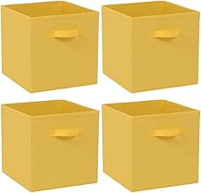 Foldable Storage Cube Boxes Set of 4, Storage Unit Box with Handle, Collapsible Storage Bins Organiser for Shelf Closet Organization 30x30x30cm Yellow