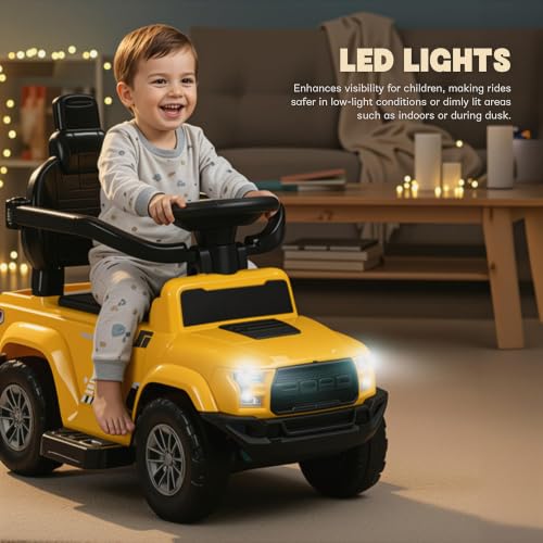 Image of Baybee Roady Pro Ride on Car for Kids | Push Ride on Jeep with Parental Handle & Safety Guardrail | Backrest, Light & Music Rideons Toy Car | Baby Ride on Cars for Kids 1 to 3 Years (Yellow)