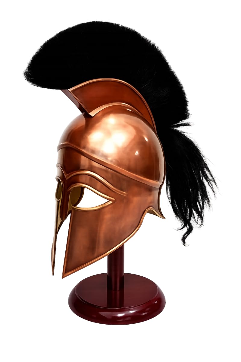 Medieval Replicas Casque médiéval Grec Spartiate corinthien avec Plume Noire Antique, réplique