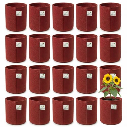 Image of 400 GSM Geo Fabric Round Grow Bags 24x24 Inch, Red Planting Bags for Terrace and Kitchen Gardening Pack of 20