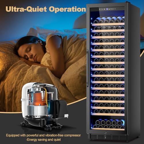Image of Upgraded 190 Bottles Wine Cooler Refrigerator,24 Inch Wide Wine Fridge with Professional Temperature Control System,Freestanding or Built-in installation, Quiet Operation,Black