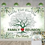 Family Reunion Backdrop 7x5FT Green Our Family Tree Reunion Decorations Photography Background Welcome Family Gathering Party Supplies Photo Props