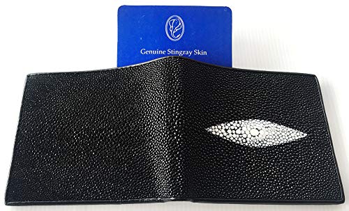 Julie Genuine Real Stingray Skin Leather 1 Eye Man Bifold Shiny Black Wallet2