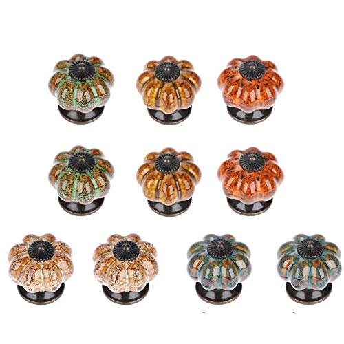 Mgoodoo 10PCS Dia-38mm Boutons de Tiroir Forme Citrouille en Céramique 5 Couleurs Poignées de Porte Vintage Bouton de Meuble Multi-Couleur Petite Poignée...