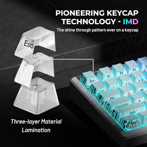 Image of HITIME XVX Shine Through Keycaps w /IMD Tech, Custom Ice Crack Keycaps 60 75 100 Percent, White Key Cap Set 118 Keys Lines Backlit, OEM Profile Side Printed for Keyboards