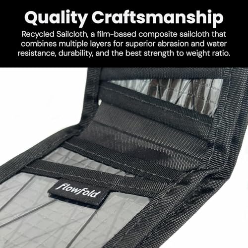 Image of Flowfold Vanguard Recycled Sailcloth Bifold Wallet | Slim and Durable with Cash pocket, Two Hidden Card Pockets and Two ID Windows | Holds 10-12 Cards | Minimalist Wallet Made in USA | Blue Sailcloth