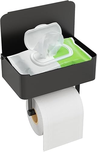 JUYSON Soporte de papel higiénico con estante, dispensador de toallitas desechables para almacenamiento de toallitas de baño, mantiene tus toallitas