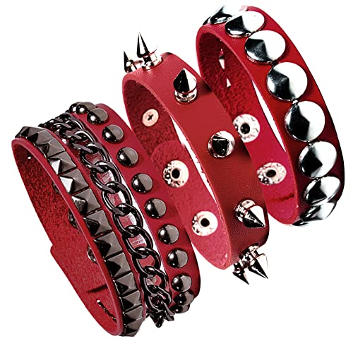 Set de 3 pulseras punk de cuero para hombre y mujer miniatura 1