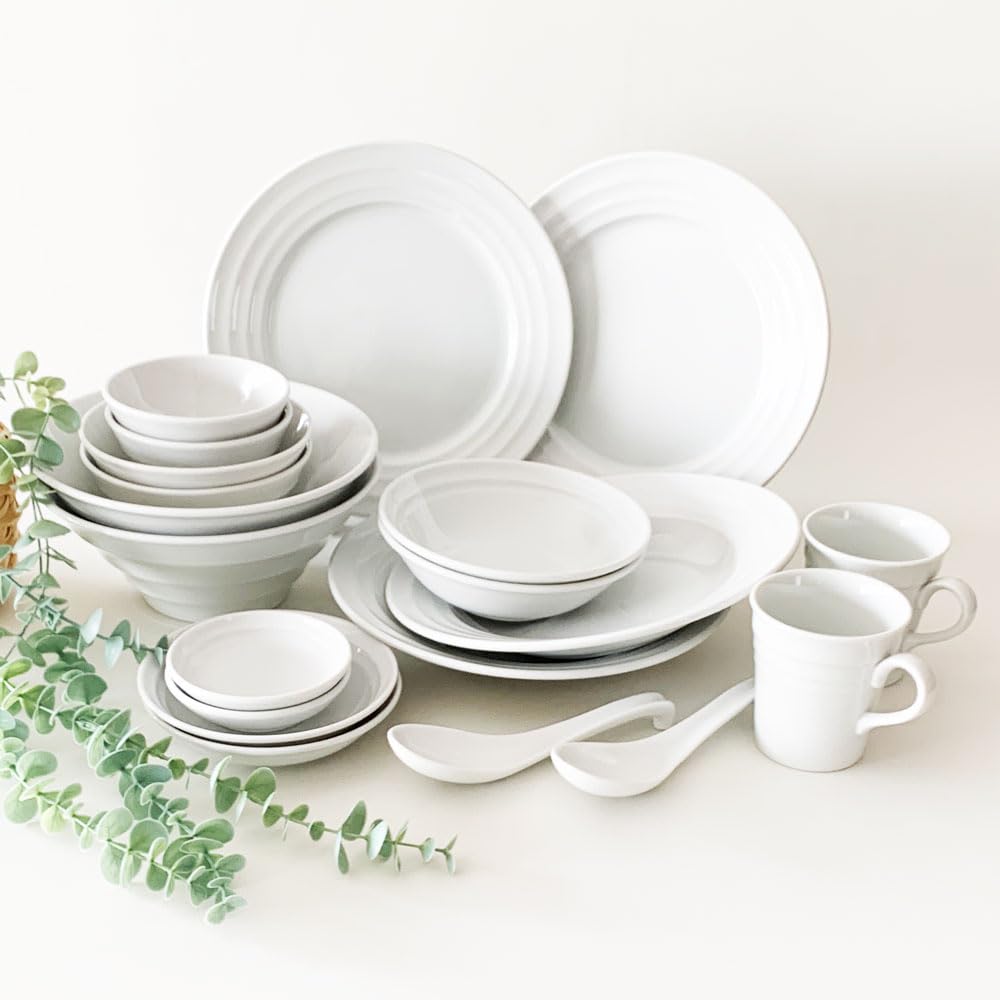 Amazon.co.jp: みのさらら 洋食器セット 白い食器 20点セット 大皿・深