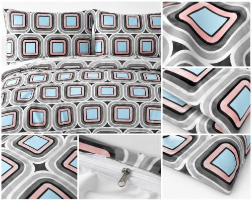 Image of Bedding Set Combo of Double Bed Duvet Cover Set with Fitted Bedsheet & 2 Pillow Covers | 300 TC Cotton Fabric | Zipper Closure |All Round Elastic|Warm Stuff|SED 055|Grey & Sky Blue