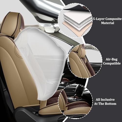 Image of Car Seat Covers Front Seats for Kia Telluride 2020-2026, Anti-Slip Full Coverage Car Seat Covers, Waterproof Nappa Leather Car Seat Cover Sets(2 Seats with Headrests /Brown Coffee)