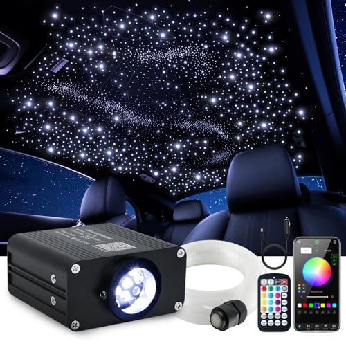 Image of 16W Car Home Starlight Headliner Kit, Twinkle & Sound Activate RGBW Fiber Optic Lights with APP & Remote Control, Star Lights for Ceiling Decoration, 500 pcs 9.8ft