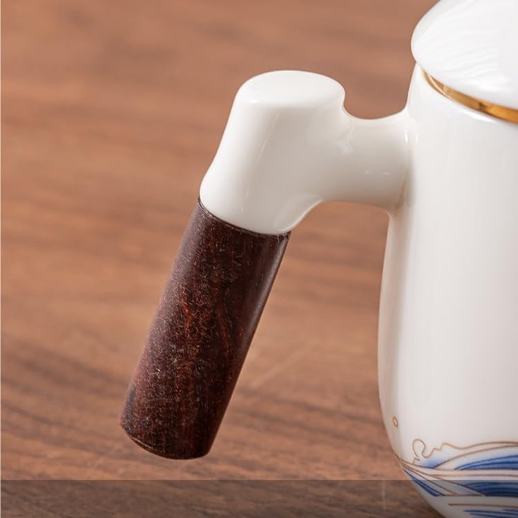 Tasse à thé Tasse en céramique avec couvercle et filtre de séparation du thé, tasse à thé en jade d'agneau for usage domestique Récipient de trempage