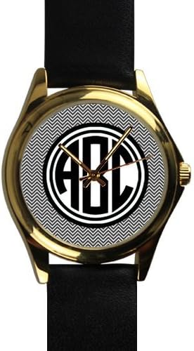 Christmas Day/New Year Gifts Monogrammed Chevron Pattern Unisex Silver-tone Round Metal Watch