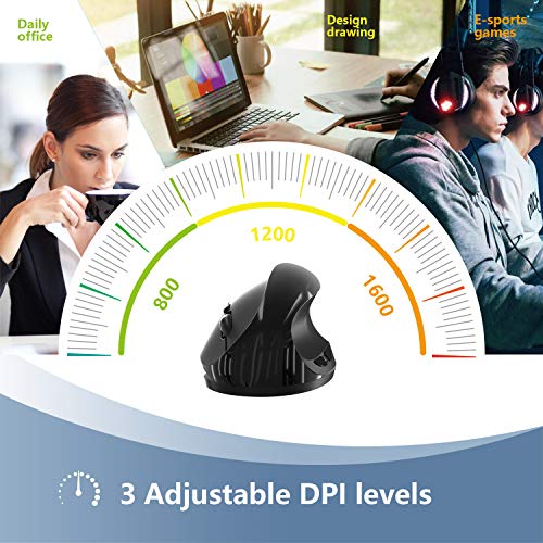 Carago-Wireless-Mouse-24G-USB-Vertical-Ergonomic-Mouse-with-6-Buttons-3-Adjustable-DPI-80012001600-Levels-for-Computer-Laptop-PC-MacBookBlack