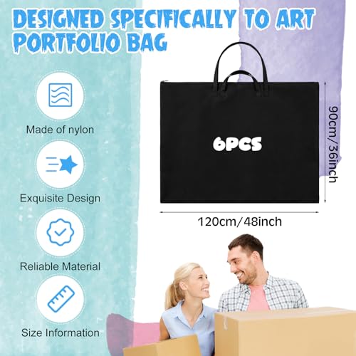 Image of Abbylike 6 Pcs 48 x 36 Inch Art Portfolio Bag Large Waterproof Nylon Carry Case Shoulder Strap Poster Board Painting Drawing Sketch Storage Artist Portfolio for Artwork Gift Supplies(Black)