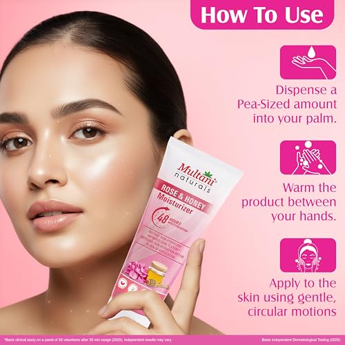 Image of Multani Naturals Moisturizer Rose & Honey (100 ml) | Face & Body | 48 Hour Moisturization | Hydrating Cream for Soft Glowing Skin | With Aloe Vera, Honey & Rose Oil | Non-Greasy | Paraben Free