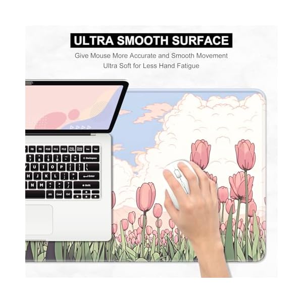 Desk Pad, Large Mouse Pad, 32" x 16" XXXL Extended Gaming Mousepad, Desktop Decor Desk Mat, Men Women Office Supplies and Accessories, Cute Anime Mouse Pad for Laptop & Keyboard, Pink Tulip - Image 4