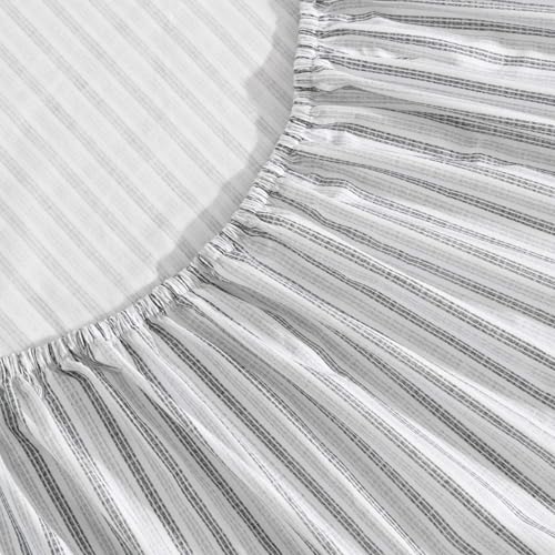 Image of Eddie Bauer - King Sheet Set, Cotton Percale Bedding Set, Super Soft and Bedding Set, Oeko-Tex Certified (Ticking Stripe Grey, King)