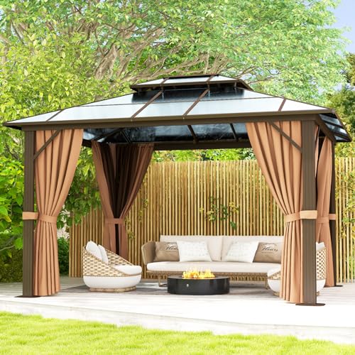 Oneinmil 30036BR 10X12Ft Outdoor Polycarbonate Gazebo, Heavy Duty Double Roof Hardtop Gazebo thumb #8