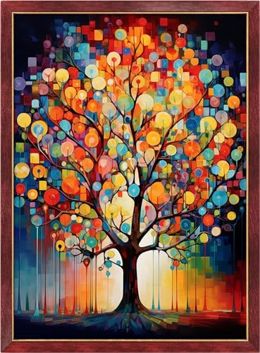 Image of Leczany Cross Stitch Stamped Kit for Beginner - Colorful Tree | DIY Embroidery Starter Patterns Craft Kit Needlepoint for Adults | 11CT, 3 Strands | 13x18.1 inches