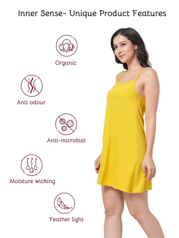Image of Inner Sense Organic Cotton Nighty for Women Stylish I Above Knee Length Spaghetti with Scoop Neck Design I Adjustable Straps Camisole for Woman to Wear Solo or Layered