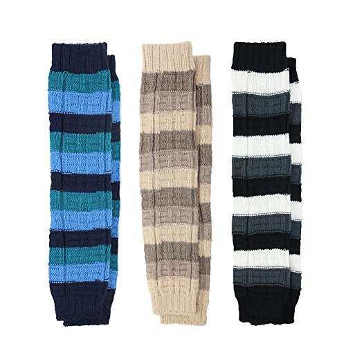 GLENMEARL 3 Pack Women's Fall Winter Warm Colorful Striped Knit Leg Warmers Long Socks2