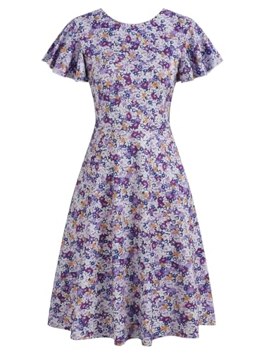Image of MSLG Women's Fit and Flare Ruffle Short Sleeves Dresses Work V-Back Cocktail Semi Formal A Line Dress with Pockets 842