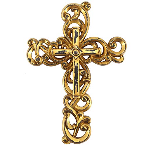 Comfy Hour Faith and Hope Collection 30,5 cm Gold Wandbehang Klassisches Kreuz Steinharz Skulptur Vintage Antik-Stil Cover