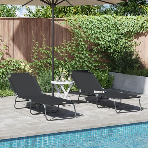 JHQHSM Tumbona plegable de 2 unidades, color negro, tela Oxford 600D, con reposabrazos ajustables, resistente a los rayos UV, para exteriores, confort, muebles de salón