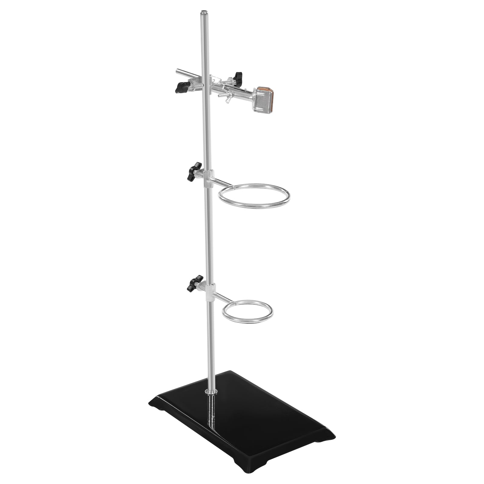 Metalowy stojak laboratoryjny z 2 pierścieniami do retorty, regulowany stojak z żelaza, w zestawie zacisk do butelki, pręt (długość 50 cm)
