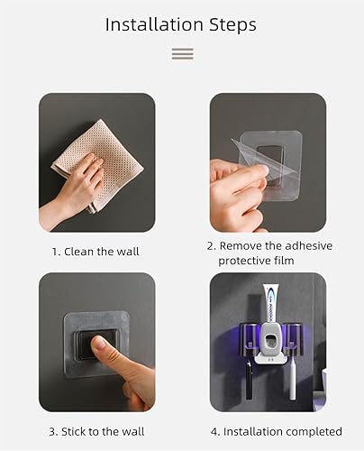 Miniatura 6 de Portacepillos de dientes con dispensador de pasta de dientes y 2 vasos para cepillos de dientes, múltiples aberturas para colgar, soporte para