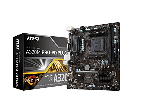 MSI ProSeries AMD Ryzen A320 DDR4 VR Ready USB 3 micro-ATX Motherboard (A320M PRO-VD PLUS) MSI ProSeries AMD Ryzen A320 DDR4 VR Ready USB 3 micro-ATX Motherboard (A320M PRO-VD PLUS)